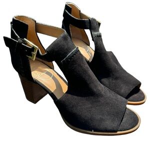 Jack Rogers Black Suede Cameron Peep Toe Block Heel Bootie Size 6.5 EUC